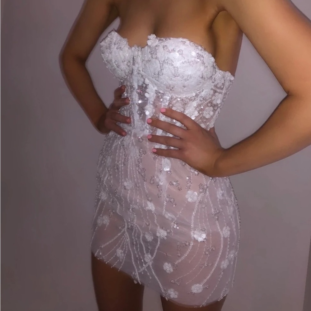 Handmade mini dress with corseted bodice &  flower embroidery